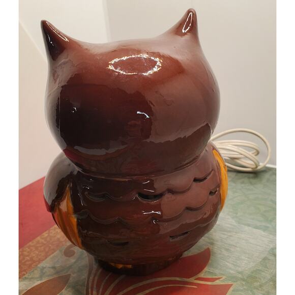 Vtg Ceramic Brown Owl Bedside Night Light Up Eyes 6 Inch Electric Switch Lamp - Picture 5 of 15